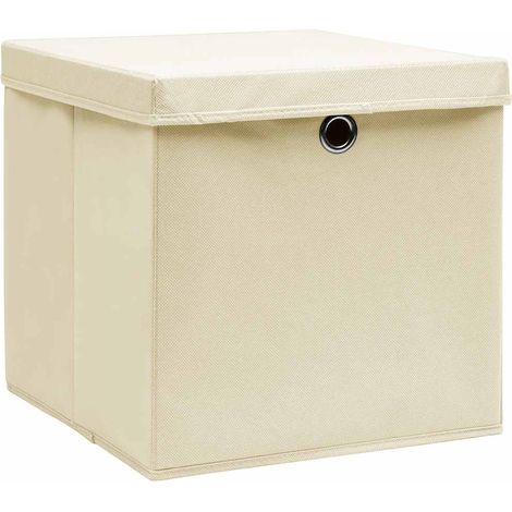 Boîtes de rangement à couvercles 10 pcs Crème 32x32x32 cm Tissu