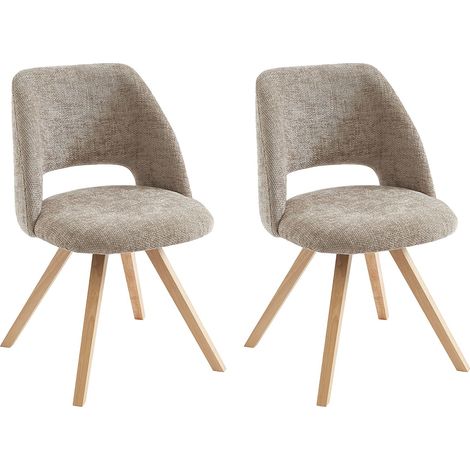 Lot de 2 chaises en tissu et bois d'hévéa - Taupe - VESIANI (1/4)