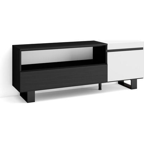 Skraut Home - Mueble TV, Televisión, Muebles de salón, almacenaje, 150x57x35cm, Para TV hasta 65", Diseño industrial, Estilo Moderno, Blanco y negro (1/5)