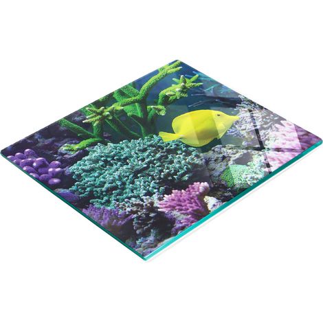 Tablero de vidrio decorativo multifuncional para cocina, dise帽o de pez amarillo, 60x52 cm.
