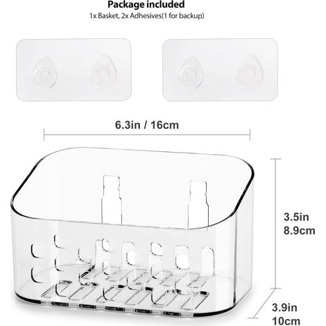 Panier de douche, étagère murale sans perçage adhésive pour salle de bain et cuisine, plastique transparent (1/5)