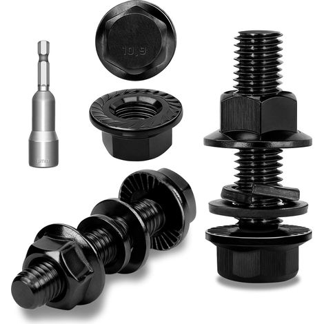 Lot de 15 vis à tête hexagonale M6 x 35 mm avec bride en acier au carbone noir DIN 6921 à six pans extérieurs, rondelles, rondelles et écrous/vis avec douille hexagonale (1/5)