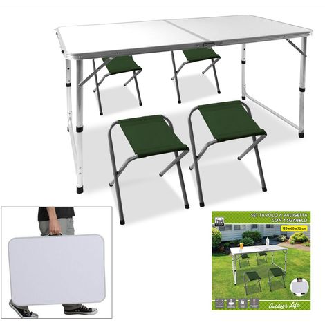 MAURY'S SET TAVOLO A VALIGETTA 120X60X70 CM CON 4 SGABELLI REGOLABILI