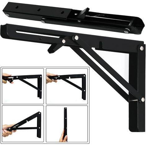 Équerre Pliante 300mm, 2 Pièces Noir Support Console Pliable, Supports D' étagères Pliants Charge, Lourds Support Console Pliable Rétractable, Equerre Etagere, Pour Garage, Cuisine, Chambre (1/5)