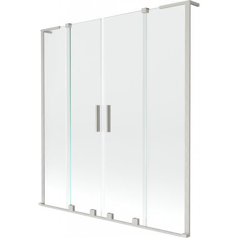 Mexen Velar L Duo Badewannenfaltwand 2-flügelig verschiebbar 140 x 150 cm, transparent, gebürstetes Nickel - 896-140-003-02-97