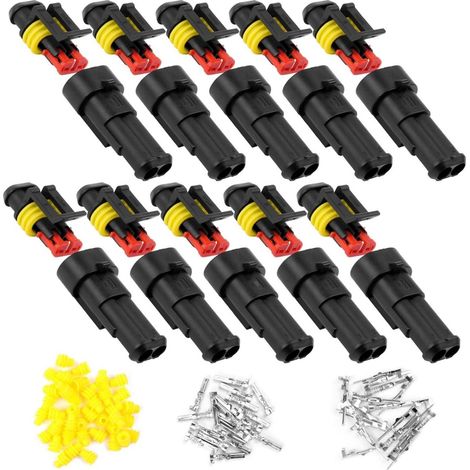 Connecteur Automobile 2 Broches - Étanche Silicone - Pour Voitures Camions Bateaux Scooters Motos - 10 Pièces