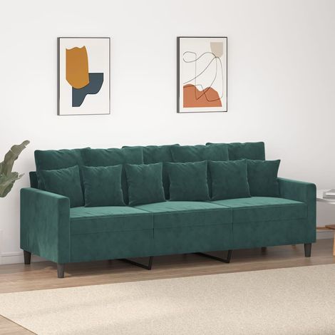 vidaXL Canapé à 3 places Vert foncé 180 cm Velours (1/6)