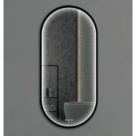 Alle Carrelage - Miroir ovale cadre noir, LED 90x40 cm avec variateur de lumière - ATELIER (1/4)