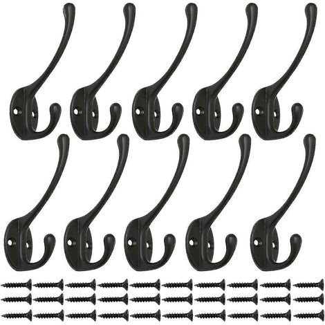 Lot de 10 crochets de penderie noirs vintage, crochets muraux en métal pour vêtements avec 25 vis