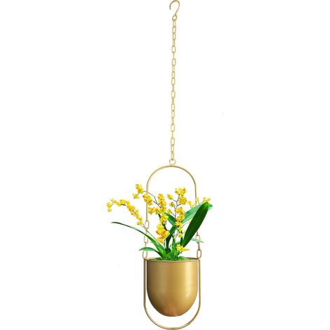 Maceta colgante de metal, apta para uso en interiores y exteriores, sin plantas (Dorado)