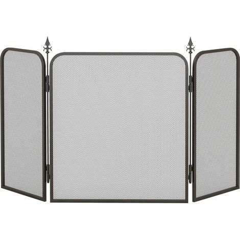 Pare-feu de Cheminée Pliable 3 Panneaux Grille Pare-étincelles Protection Anti-braises en Métal Noir pour Foyer (1/5)