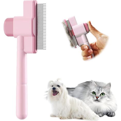 Peigne pour chat, brosse autonettoyante améliorée pour chats et chiens à poils longs, rose (1/5)