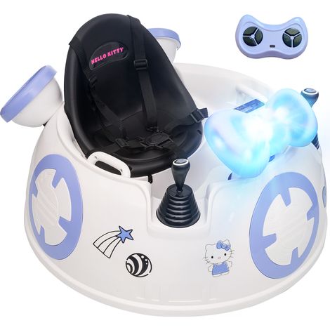 Hello Kitty Kids Ride on Bumper Car with Remote Control, Two Joysticks, Music, Lights, Safety Belt, White