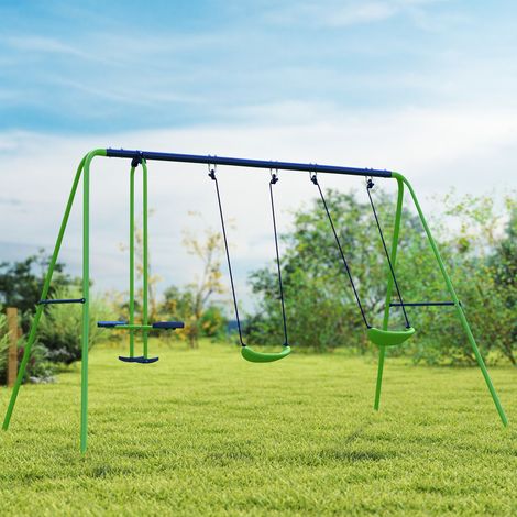Gartenschaukelset für 4 Kinder, 1 Doppelschaukel und 2 Einzelschaukeln, Belastbarkeit 45 kg (Schaukel), 180 kg (gesamt), 280 x 140 x 178 cm