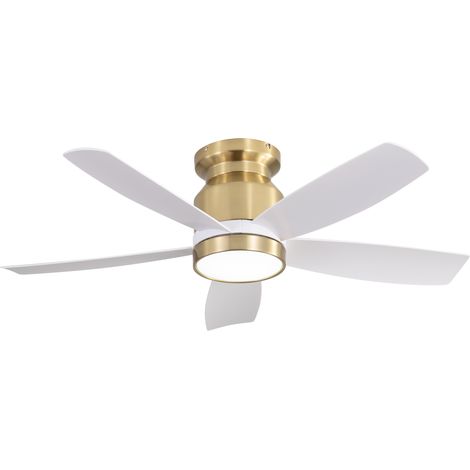 Ventilador de techo de 106 cm con LED regulable, motor DC reversible, 6 velocidades, temporizador, ABS blanco y dorado (1/5)