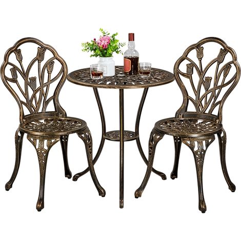 Yaheetech Ensemble de Table et Chaise Salon de Jardin Balcon Kit de Bistro 2 Chaise 1 Table en Alliage Aluminium Bronze