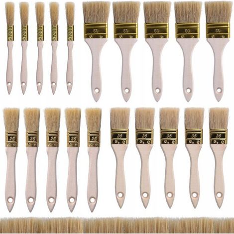 Pinceau Plat - Poils Naturels - 15 mm 25 mm 36 mm 50 mm - Pour Peinture Murs Meubles Finitions - Lot de 20 (1/5)