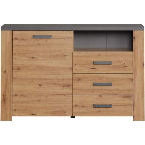 Buffet 1 porte 3 tiroirs 1 niche décor chêne et gris ardoise - NOVA (1/5)