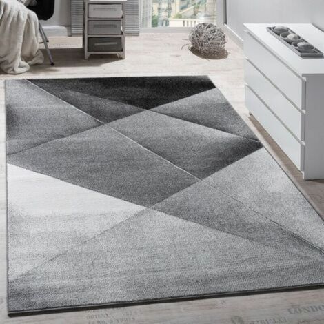 ALLIANDISTapis Design Moderne Motifs Géométriques Poils Ras Gris Noir Blanc Chiné 70x140 cm (1/4)