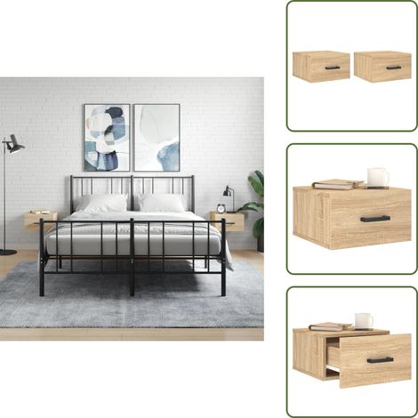 The Living Store Wand-Nachttische 2 Stk. Sonoma-Eiche 35x35x20 cm - Wandmontage (1/5)
