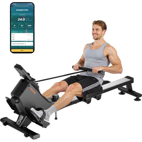 Máquina de remo de agua VEVOR, 6 niveles de resistencia, plegable, de madera, depósito de 14 litros, monitor LCD, capacidad de 158 kg, tipo volante. (1/2)