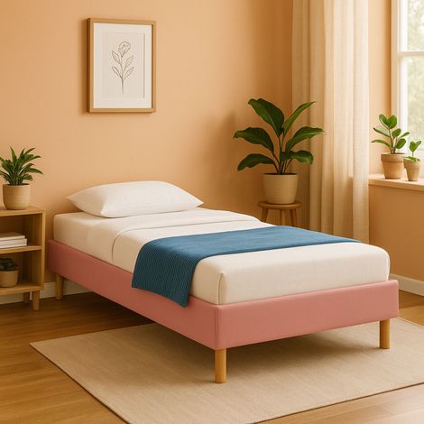 Gregory - Solido e Confortevole Base Imbottita Rosa + Piedi da 20 cm per Materasso 90x190-13 Doghe