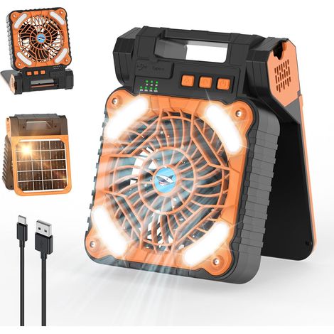 JSSEVN-Smiling Shark Ventilateur de Camping avec LED, Portable Ventilateur Extérieur pour Tente avec Lumière USB Rechargeable 90°Pliable 4 Vitesses (1/5)