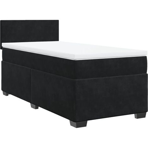 Lit simple Lit adulte Sommier à lattes de lit avec matelas Noir 90x190 cm Velours (1/5)