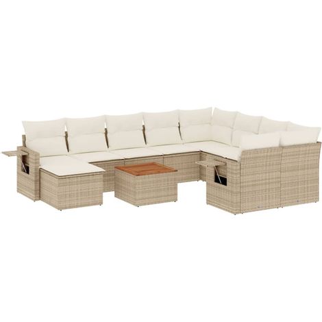 Maison Exclusive - Salon de jardin 11 pcs avec coussins beige résine tressée (1/3)