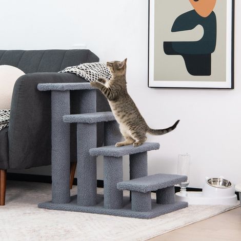 Escaleras para animales, árbol para trepar, escaleras para gatos para gatos de hasta 25 kg, 61 x 41 x 60 cm, gris (1/5)