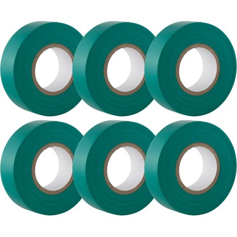 Ruban adhésif isolant électrique vert - 19 mm x 18.2 m - résistant, autocollant - protèger, regrouper, réparer des câbles - 6 rouleaux (1/4)