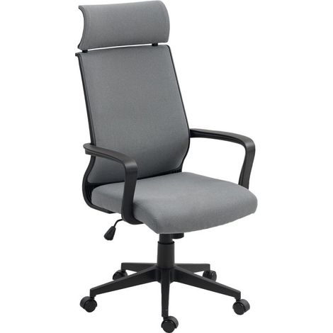 Chaise de bureau ergonomique avec accoudoirs, appui-tête, pivotante et réglable en hauteur avec fonction bascule, aspect laine synthétique, gris foncé