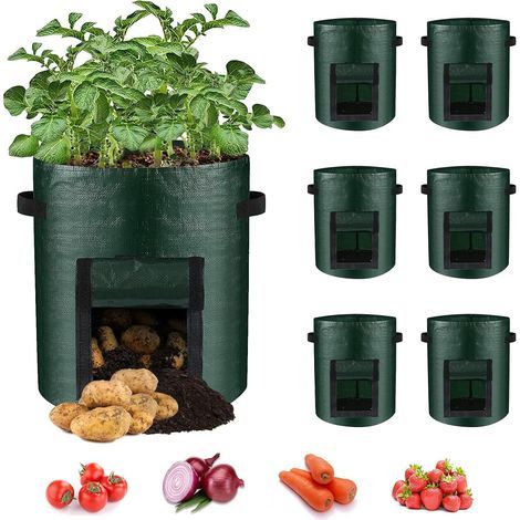6er-Set Pflanzsäcke für Kartoffeln, 18,9 l – Pflanzsäcke mit Sichtfenster und Griffen – Pflanzsäcke für Gemüse, Kartoffeln, Zwiebeln, Tomaten, Karotten (1/5)
