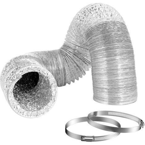 Flexibler Aluminium-Abluftschlauch, 4 Zoll Durchmesser, 2 m Länge, Montageset für Bad, Küche und Wäschetrockner mit 2 Stahlschlauchschellen (1/5)