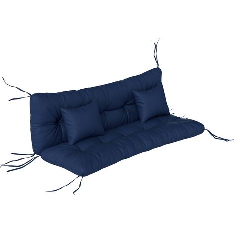 Outsunny Outdoor Seat Cushions Back Cushion with 2 Pillows, Water Repellent Seat Pads for 3-Seater Chair, Swing, Sofa Blue