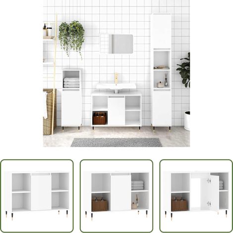 Holzschrank - Badschrank Hochglanz-Weiß 80x33x60 cm Holzwerkstoff (1/5)