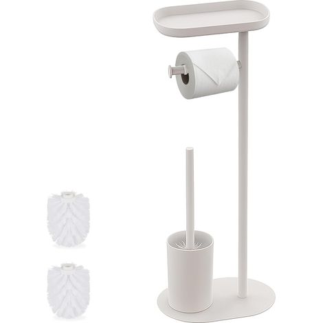 Serviteur WC, Non Fixe, 2 têtes de Brosse de Rechange, H x L x P: 67 x 23 x 17 cm, Blanc (1/5)