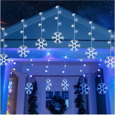 Outdoor Christmas Snowflake String Lights with Remote Control - Large Snowflake Window Lights with Hanging Hooks, 8 Modes, Snow Icicle Lights for Indoor Christmas Room Roof (Blue) (1/3)