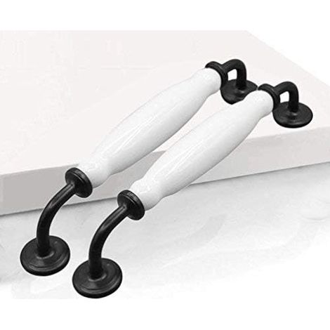 2 poignées blanches arquées, poignées de meuble, poignées de tiroir, poignées de porte, boutons de meuble, poignée de porte en céramique (distance 160 mm, 10 pièces) (1/4)