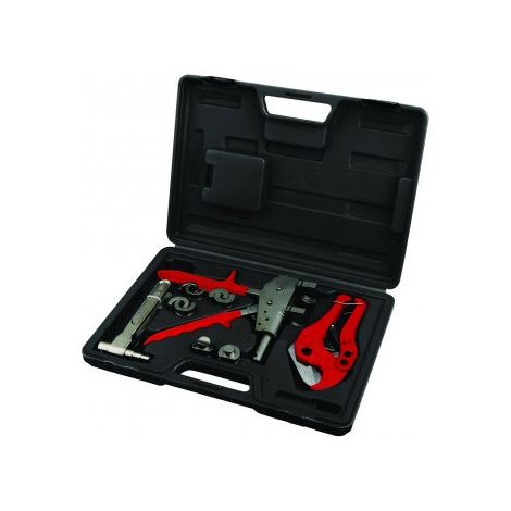 Prci – Coffret sertisseuse tubes PER – Kit professionnel avec pince à emboutir Ø 25 mm – 3 adaptateurs mâchoires 12/16/20 mm – Pince coupe tube PVC 42 mm