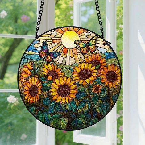 12.5cm Décoration attrape-soleil – Suspension en vitrail pour fenêtre – Ornement décoratif pour intérieur – Idée cadeau pour les amoureux des fleurs, les mamans et les grands-mères (1/5)