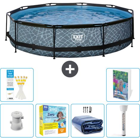 Exit-toys Piscina Exit Redonda - Efecto piedra - 360x76 cm - 7-piezas  S184 (1/5)