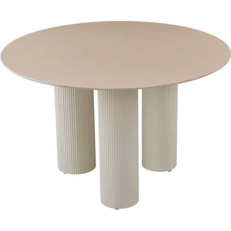 Table repas ronde céramique beige brillant 120 cm pieds beiges – ANAIS (1/5)