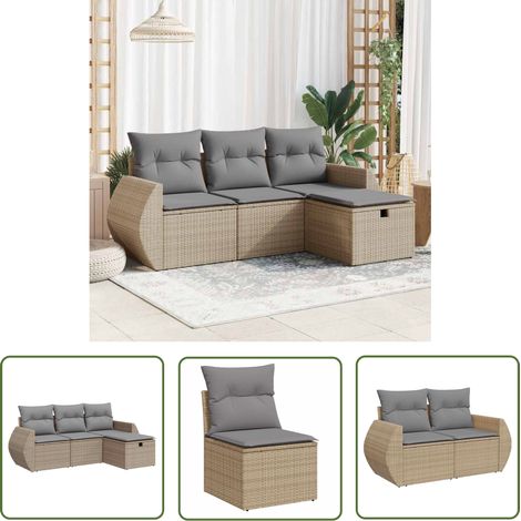 vidaXL 4-tlg. Garten-Sofagarnitur mit Kissen Beige Poly Rattan (1/5)