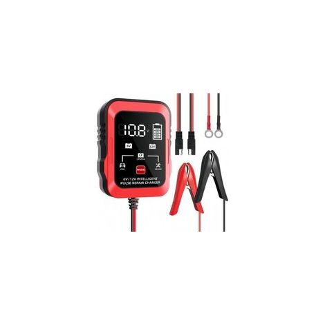 6V 12V RougeChargeur de batterie de voiture ultra-mince 6V/12V, type de réparation de batterie de moto 12V