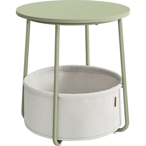 Mesita de centro redonda pequeña estilo loft con una cesta cosmética verde de 50 cm para flores. (1/3)