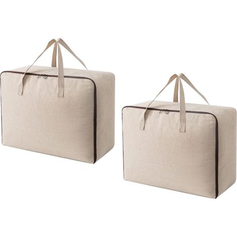 Juego de 2 bolsas de almacenamiento transpirables de lona de algodón suave con asas, color beige. (1/4)