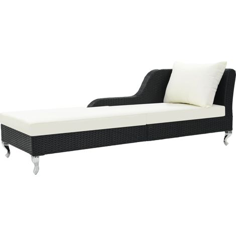 Lettino prendisole sedia a sdraio lettino prendisole letto da giardino mobili da esterno per patio con cuscino resina intrecciata nera 020012530
