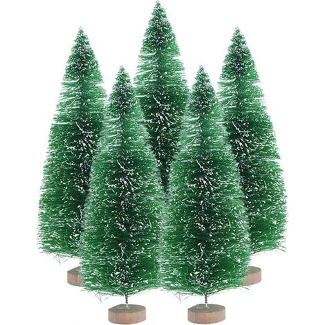 GARRYFIZH Sapins de Noël miniatures avec soie de sisal et branches de pin enneigées (5 pièces) [Vert herbe, 12,5 cm]
