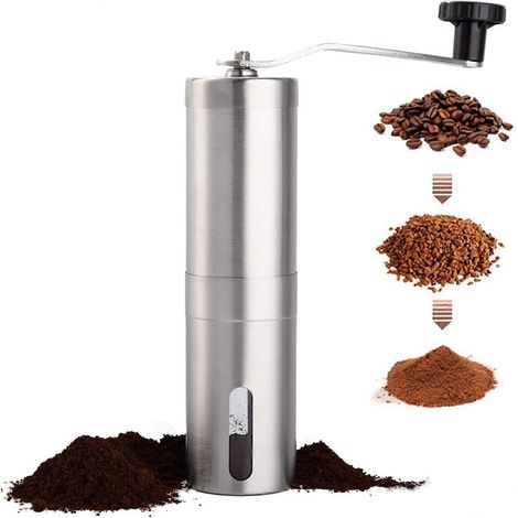 Moulin à café manuel en acier inoxydable avec meules coniques en céramique réglables, à manivelle. (1/5)